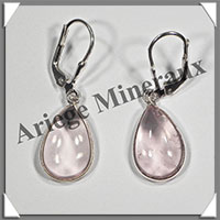 QUARTZ ROSE- Boucles d'Oreilles Argent - Goutte - Dormeuse Ferme - 15x10 mm - W012