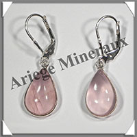 QUARTZ ROSE- Boucles d'Oreilles Argent - Goutte - Dormeuse Ferme - 15x10 mm - W013