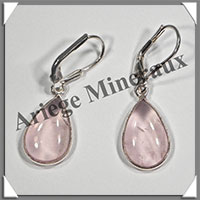 QUARTZ ROSE- Boucles d'Oreilles Argent - Goutte - Dormeuse Ferme - 15x10 mm - W014