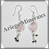 QUARTZ ROSE- Boucles d'Oreilles Argent - Fantaisie - Hameon - 40x10 mm - W015 Brsil