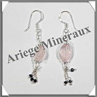 QUARTZ ROSE- Boucles d'Oreilles Argent - Fantaisie - Hameon - 40x10 mm - W015