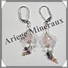 QUARTZ ROSE- Boucles d'Oreilles Argent - Fantaisie - Dormeuse Ferme - 40x8 mm - W016 Brsil