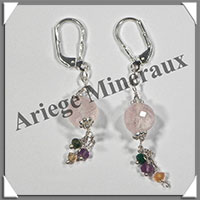 QUARTZ ROSE- Boucles d'Oreilles Argent - Fantaisie - Dormeuse Ferme - 40x8 mm - W016