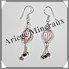 QUARTZ ROSE- Boucles d'Oreilles Argent - Fantaisie - Hameon - 40x13 mm - W017 Brsil