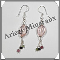 QUARTZ ROSE- Boucles d'Oreilles Argent - Fantaisie - Hameon - 40x13 mm - W017