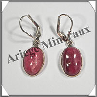 RHODOCHROSITE - Boucles d'Oreilles Argent - Ovale - Dormeuse Ferme - 15x10 mm - W011