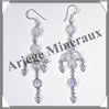 SPECTROLITE (Pierre de Lune Bleue) - Boucles d'Oreilles Argent - 6 Cabochons (5 Etages) - Hameon - 75 mm - P009 Brsil