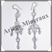 SPECTROLITE (Pierre de Lune Bleue) - Boucles d'Oreilles Argent - 6 Cabochons (5 Etages) - Hameon - 75 mm - P009