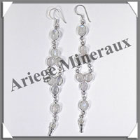SPECTROLITE (Pierre de Lune Bleue) - Boucles d'Oreilles Argent - 8 Cabochons (7 Etages) - Hameon - 100 mm - P010