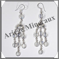 SPECTROLITE (Pierre de Lune Bleue) - Boucles d'Oreilles Argent - 10 Cabochons (5 Etages) - Hameon - 70 mm - P011