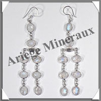 SPECTROLITE (Pierre de Lune Bleue) - Boucles d'Oreilles Argent - 8 Cabochons (6 Etages) - Hameon - 75 mm - P014