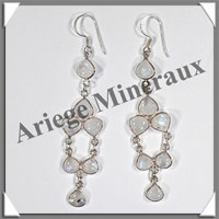 SPECTROLITE (Pierre de Lune Bleue) - Boucles d'Oreilles Argent - 7 Cabochons (5 Etages) - Hameon - 65 mm - P017