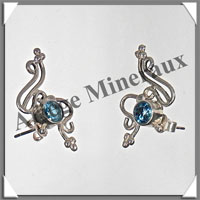 TOPAZE BLEUE - Boucles d'Oreilles Argent - 1Cabochon Facet (1 Etage) - Clou - 30 mm - P004