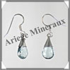 TOPAZE BLEUE - Boucles d'Oreilles Argent - Goutte - Hameon - 20x10 mm - P005 Brsil