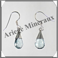 TOPAZE BLEUE - Boucles d'Oreilles Argent - Goutte - Hameon - 20x10 mm - P005