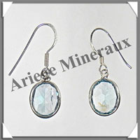 TOPAZE BLEUE - Boucles d'Oreilles Argent - Ovale - Hameon - 15x10 mm - P006