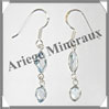 TOPAZE BLEUE - Boucles d'Oreilles Argent - 2 Cabochons Facets (2 Etages) - Hameon - 30 mm - P007 Brsil