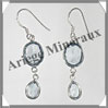 TOPAZE BLEUE - Boucles d'Oreilles Argent - 2 Cabochons Facets (2 Etages) - Hameon - 35 mm - P008 Brsil