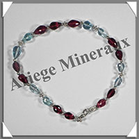 AIGUE MARINE et GRENAT - Bracelet Argent - Gouttes Facetes - 21 cm - 79 grammes - W001
