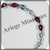 AIGUE MARINE et GRENAT - Bracelet Argent - Gouttes Facetes - 21 cm - 79 grammes - W001