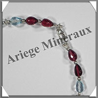 AIGUE MARINE et GRENAT - Bracelet Argent - Gouttes Facetes - 21 cm - 79 grammes - W001