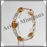 AMBRE - Bracelet Argent - 5 Cabochons Ovales - Caramel Clair - C001