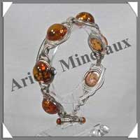 AMBRE - Bracelet Argent - 6 Cabochons Ronds - Caramel - C005