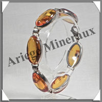 AMBRE - Bracelet Argent - 6 Cabochons Ovales - Caramel Clair - C013
