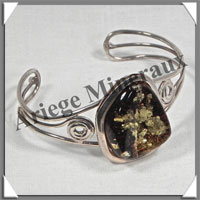 AMBRE - Bracelet Argent - 1 Cabochon - Vert - C015