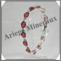 AMBRE - Bracelet Argent - 12 Cabochons Ovales - Caramel - 19 cm - L002