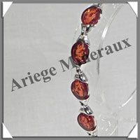 AMBRE - Bracelet Argent - 12 Cabochons Ovales - Caramel - 19 cm - L002