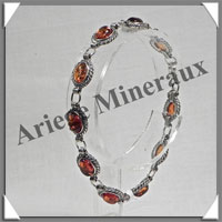 AMBRE - Bracelet Argent - 10 Cabochons Ovales - Caramel - 19 cm - L004