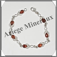 AMBRE - Bracelet Argent - 7 Cabochons Gouttes - Caramel - 18 cm - L005