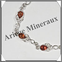 AMBRE - Bracelet Argent - 7 Cabochons Gouttes - Caramel - 18 cm - L005