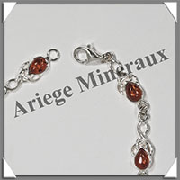 AMBRE - Bracelet Argent - 7 Cabochons Gouttes - Caramel - 18 cm - L005