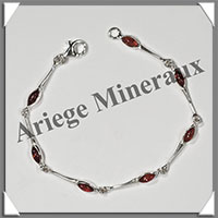 AMBRE - Bracelet Argent - 7 Cabochons Ovales - Caramel Fonc - 17,5 cm - L006