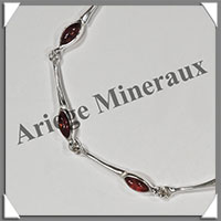 AMBRE - Bracelet Argent - 7 Cabochons Ovales - Caramel Fonc - 17,5 cm - L006