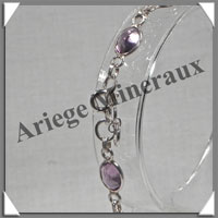 AMETHYSTE Cristallise - Bracelet Argent - 6 Cabochons Facets - 21 cm - P001