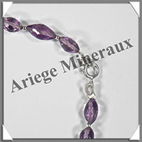 AMETHYSTE - Bracelet Argent - Ovales Facets - 20 cm - 62 grammes - W001