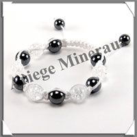 CRISTAL de ROCHE et HEMATITE - Bracelet Shamballa - 11 Perles de 10 mm - Macram Blanc - A
