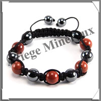JASPE ROUGE et HEMATITE - Bracelet Shamballa - 11 Perles de 10 mm - Macram Noir - A