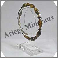 OEIL DE TIGRE - Bracelet Compos Olives Facetes 8x12 mm et Cubes 4 mm Alterns - 20 cm - C001