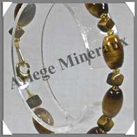 OEIL DE TIGRE - Bracelet Compos Olives 8x12 mm et Cubes 4 mm - 19 cm - C001