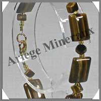 OEIL DE TIGRE - Bracelet Compos Rectangles 10x12 mm et Cubes 4 mm alterns - 19 cm - C001