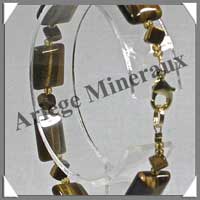 OEIL DE TIGRE - Bracelet Compos Rectangles 10x12 mm et Cubes 4 mm alterns - 19 cm - C001