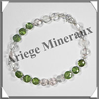 PERIDOT et QUARTZ ROSE - Bracelet Argent - Perles Facetes - 19 cm - 62 grammes - W001