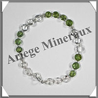 PERIDOT et QUARTZ ROSE - Bracelet Argent - Perles Facetes - 20 cm - 62 grammes - W002