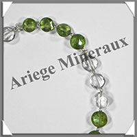 PERIDOT et QUARTZ ROSE - Bracelet Argent - Perles Facetes - 20 cm - 62 grammes - W002