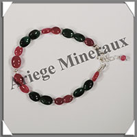 RUBIS + EMERAUDE - Bracelet Argent - Perles Ovales - 16 cm - 7,9 grammes - W001