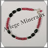 RUBIS + EMERAUDE - Bracelet Argent - Perles Ovales + Disques - 17 cm - 6,1 grammes - W002 Inde